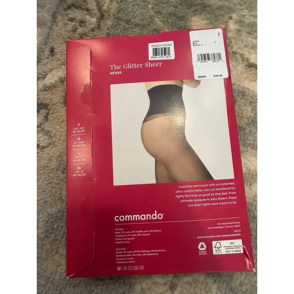 Commando The Glitter Sheer Tights Black Sz S $48 NIB NWT
